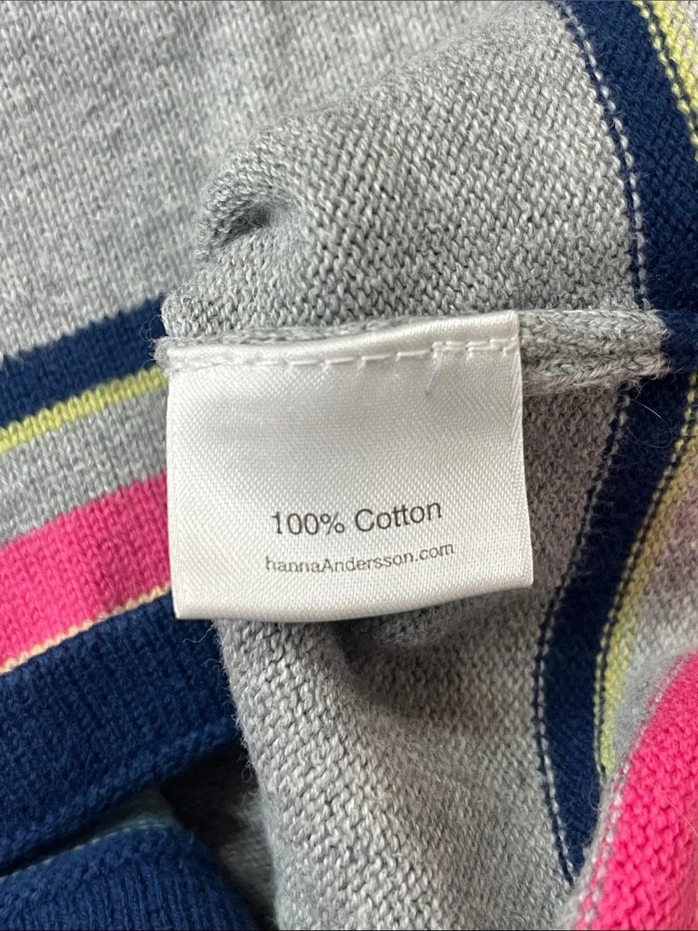 Hanna Andersson 2009 Gray Hooded Knit 100% Cotton Dress Multicolor Stripes 120
